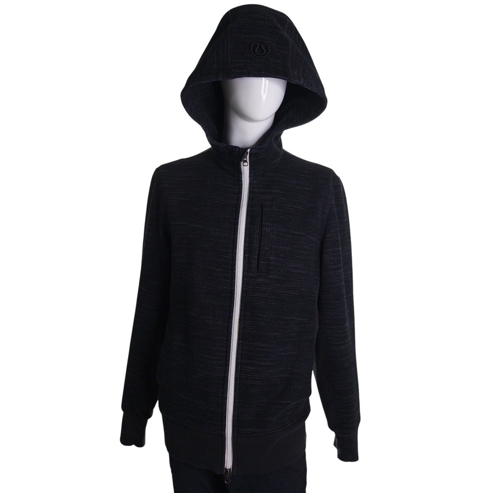 Lululemon Mens Space Dye Full Zip Hoodie Charcoal Gray White Zipper Logo Hood